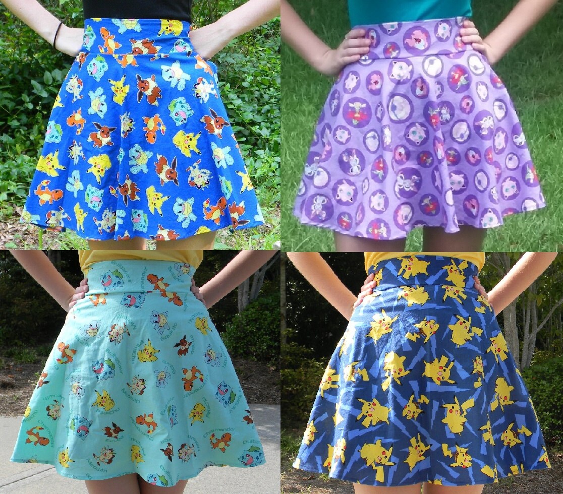 High Waist Pokemon Circle Skirt Custom Size and Fabric