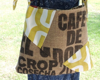 recycled upcycled burlap coffee bean bag purse