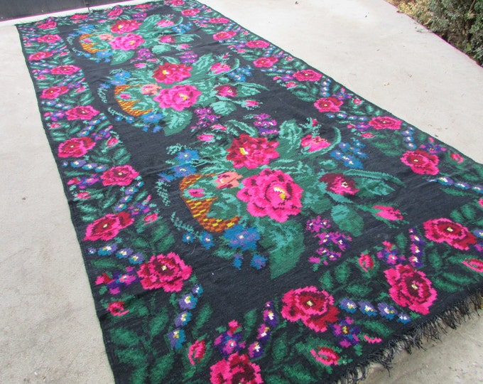Bessarabian Kilim. Vintage Moldovan Kilim,Floor Rugs. Hand woven antique. Handmade. Floral Rugs Carpets, Eco-Friendly. Mosh