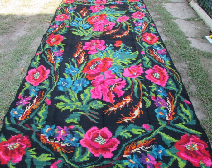 Bessarabian Kilim. Vintage Moldovan Kilim,Floor Rugs Handmade 45 years old, handmade. Floral Rugs Carpets, Eco-Friendly, Bab.