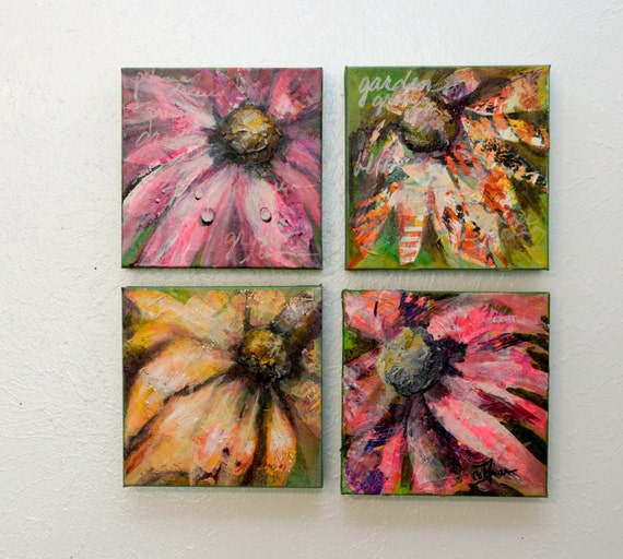 Flower painting Canvas art Mixed media Flowers