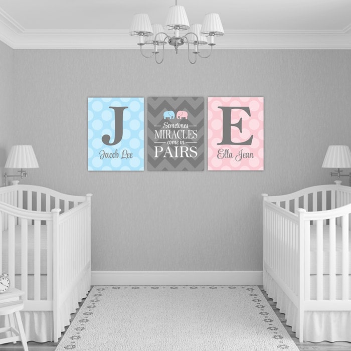 Personalized twins nursery decor with initials twin boy and