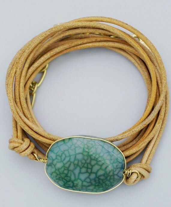 Leather Wrapped Stone Bracelet by PlixyLove on Etsy
