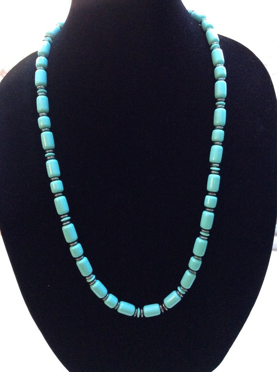 Turquoise handmade long beaded necklace. One size by Ldmtreasures