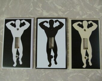 Custom Muscle man light switch plate cover Funny penis bodybuilder body builder