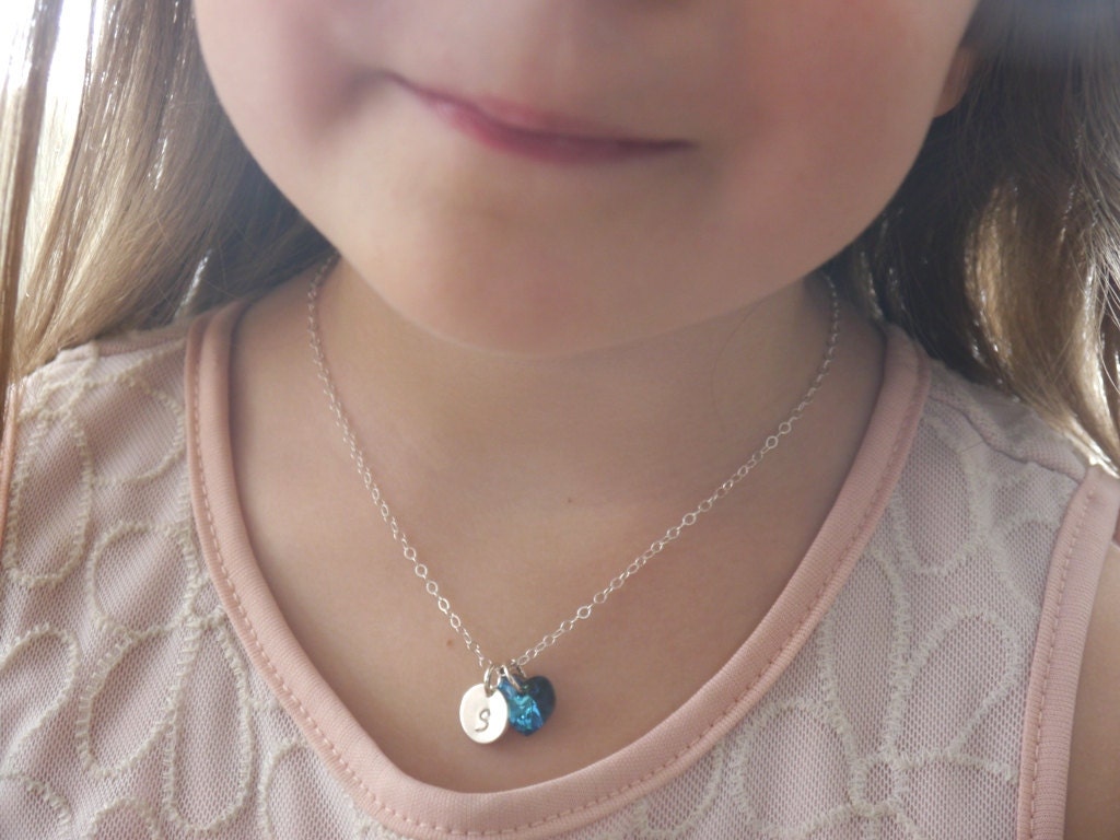 Personalized Little Girl Necklace Birthstone Initial