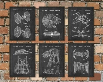 Star Wars Patent Prints Set Of 6 - Star Wars Millennium Falcon - Star Wars Bedroom Wall Art - Star Wars Movie Patents - Science Fiction