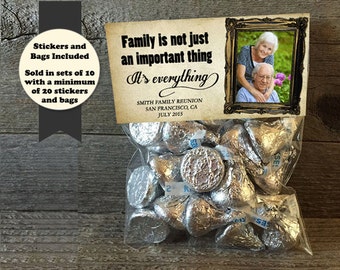 Family Reunion Stickers and Bags, Family Reunion Favors, Family Gatherings, Reunion Treat Bags, Reunion Party Favor Stickers and Bags