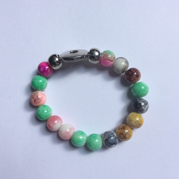 Items similar to Rainbow Beaded Snap Bracelet, Boho, Nosa Bracelet