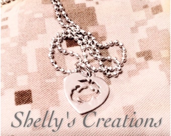 Marine corps EGA charm necklace 3d rhodium or heart cut out designs.