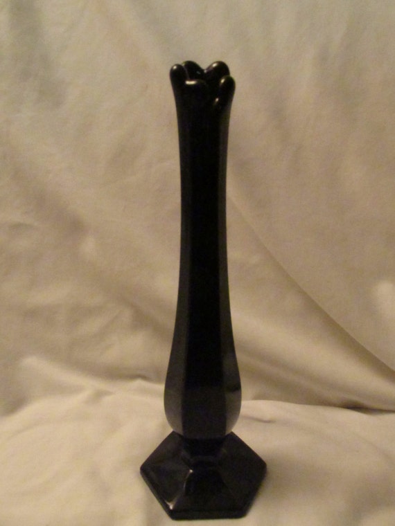 Westmoreland Bud Vase Black Amethyst Glass Octagon Base 