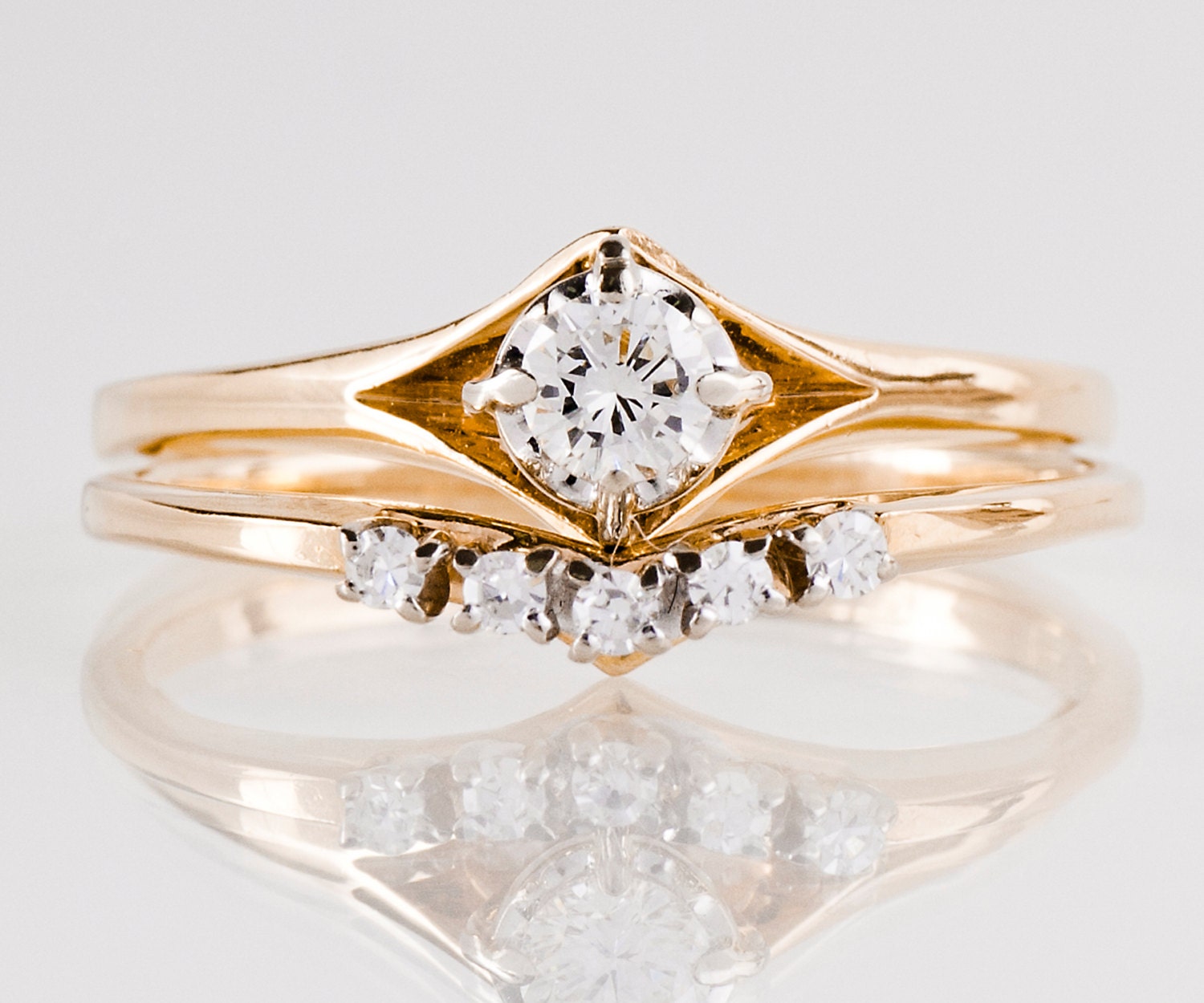 Vintage Rings Vintage 14K Gold Diamond Wedding Set