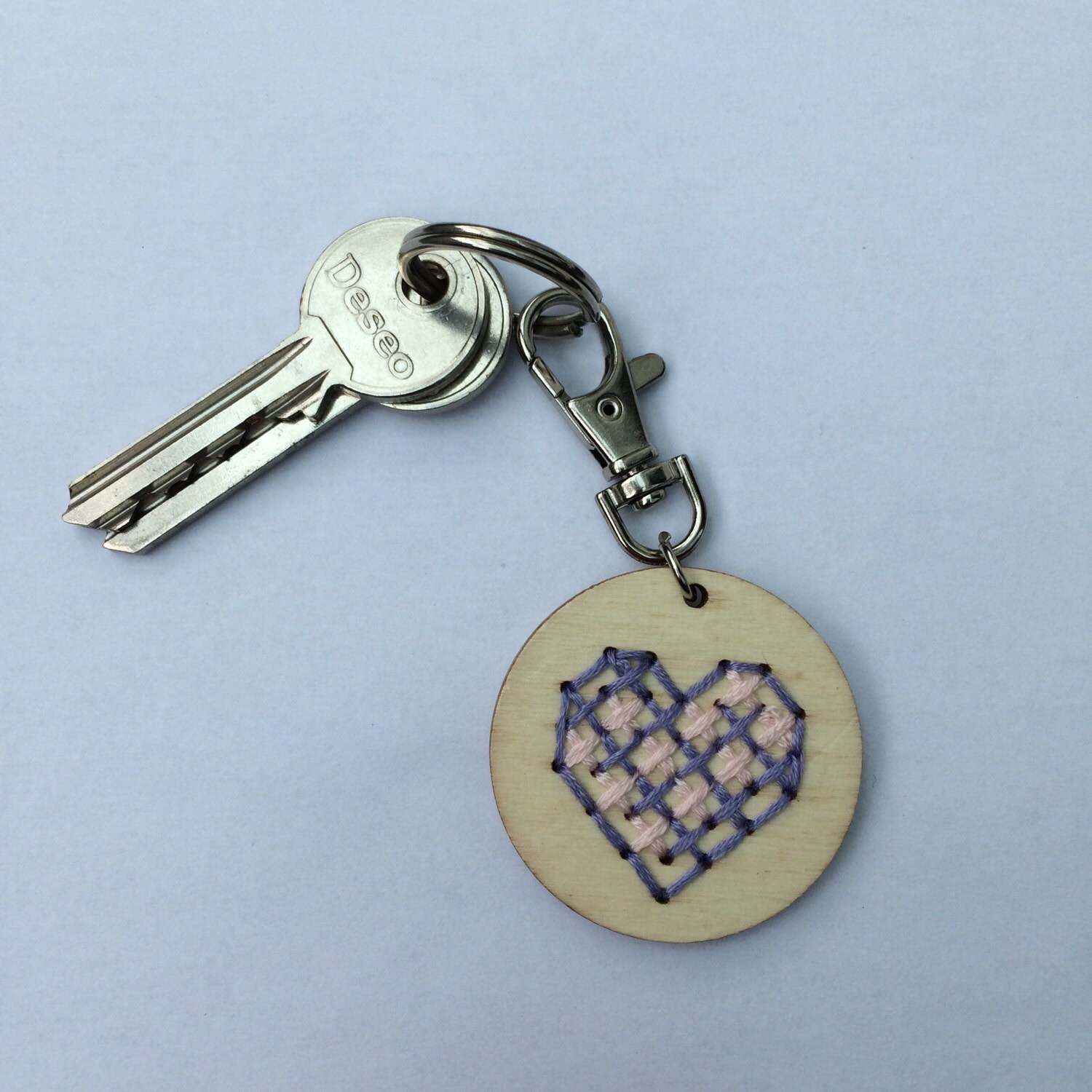 Cross stitch keyring wooden keyrings heart keyring cross