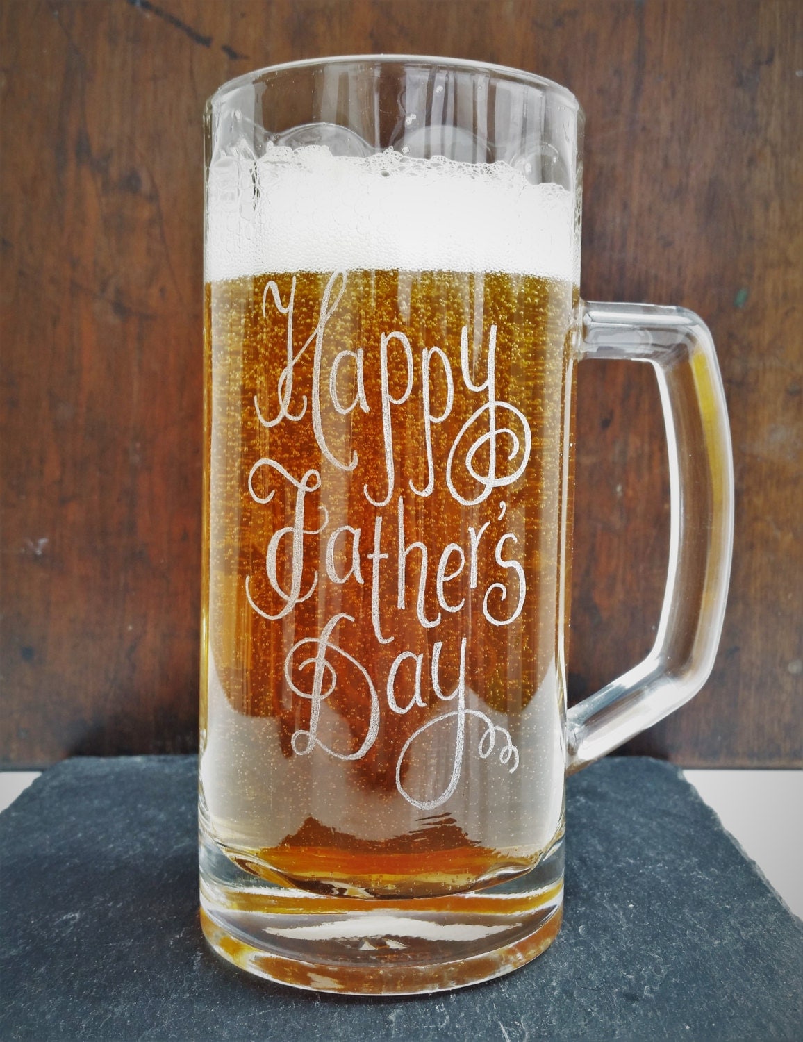 Personalised fathers day tankard glass beer mug by CoveCalligraphy