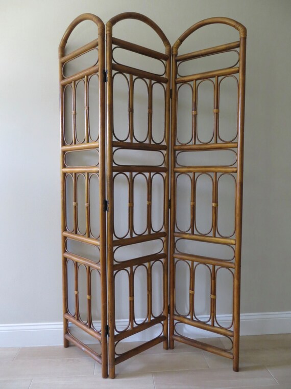 ON SALEVintage Rattan Three Panel Room Divider Bamboo