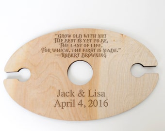 Wine Glass Holder - Wedding Gift - Robert Browning Quote - Personalized Wood Wine Glass Carrier