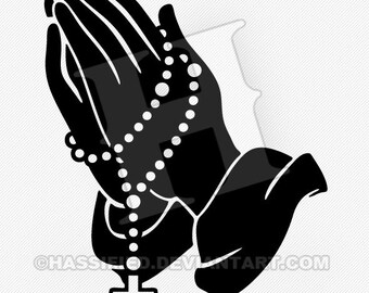 Praying Hands with Rosary Beads - Printable vector, svg, eps, jpeg