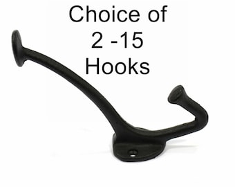 Early American Style Cast Iron Wall / Coat Hooks-5-1/2" Tall x 3-1/4" Deep (14 x 8.25cm)-Painted Black-Screws Included-Shelf Hooks-Hat Hooks
