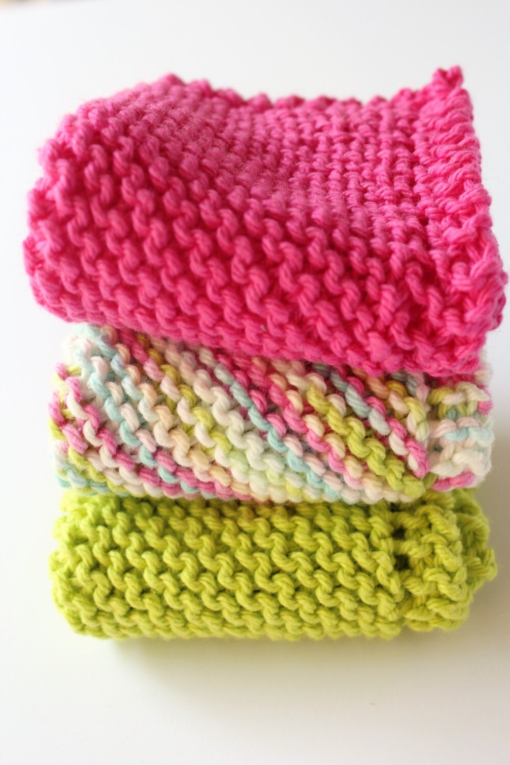 Knitted Bright Dishcloths Cotton Knit Washcloths Set of 3