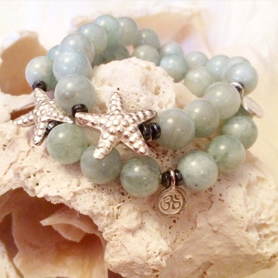 Starfish OM charm & Aquamarine bracelet by IrkaDesign on Etsy