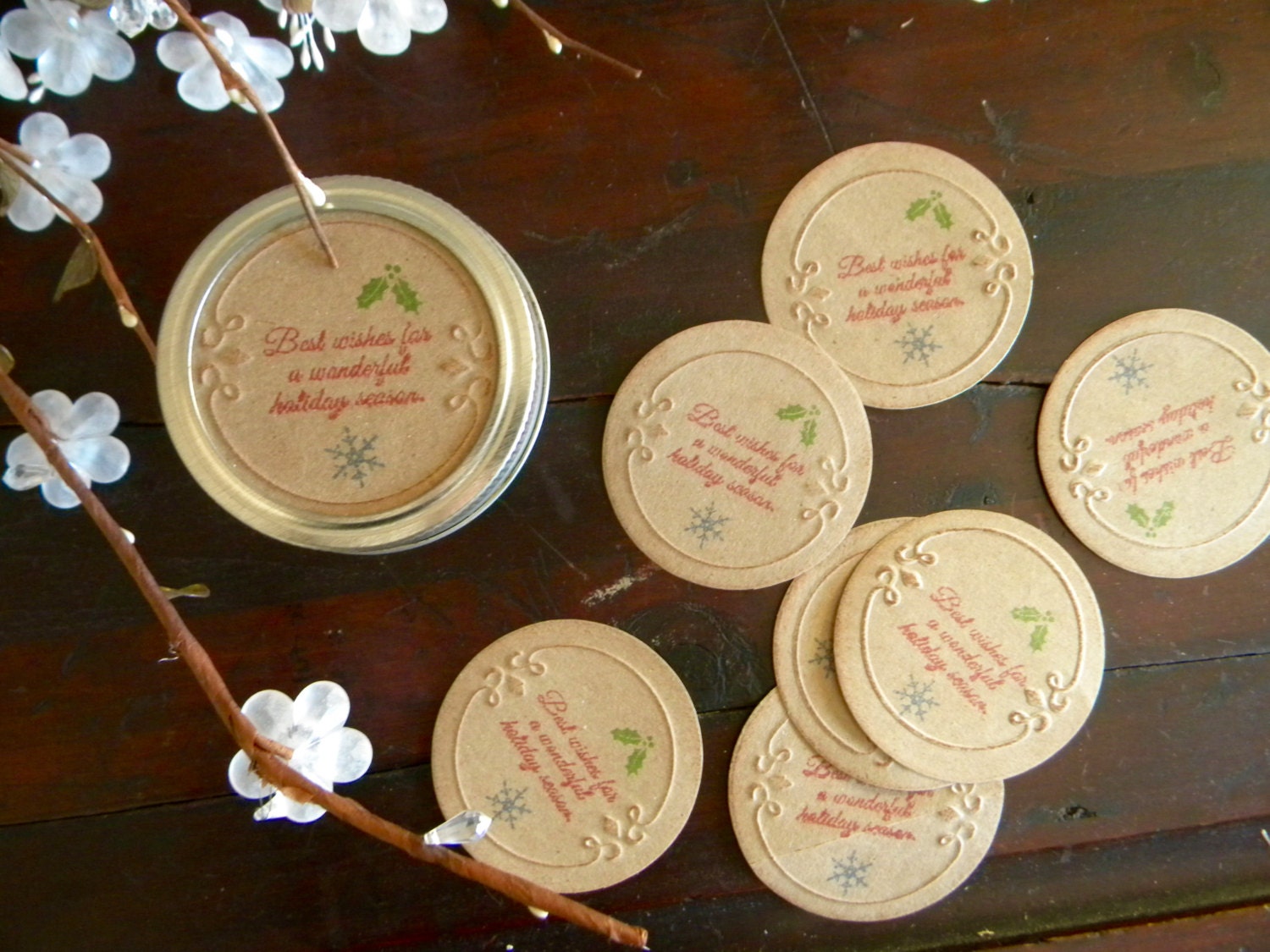 Christmas Canning Jar Lid Covers Best Wishes by GiftTagLady