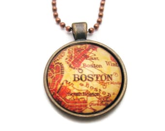 Boston Necklace Vintage Map Necklace Boston Map Necklace Boston Jewelry Map Jewelry Gifts Under 20