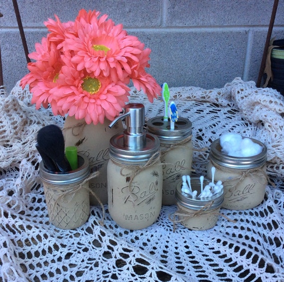 Mason Jar Bathroom Set of 6 by The94MadHatter on Etsy