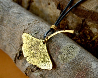 Ginkgo leaf brass pendant. Handmade