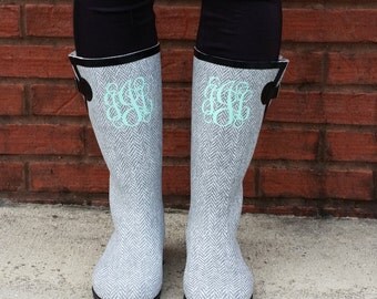 Monogrammed Boots Monogram Herringbone Rain Boots