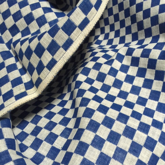 Blue & White French Vintage Checked Cotton Fabric