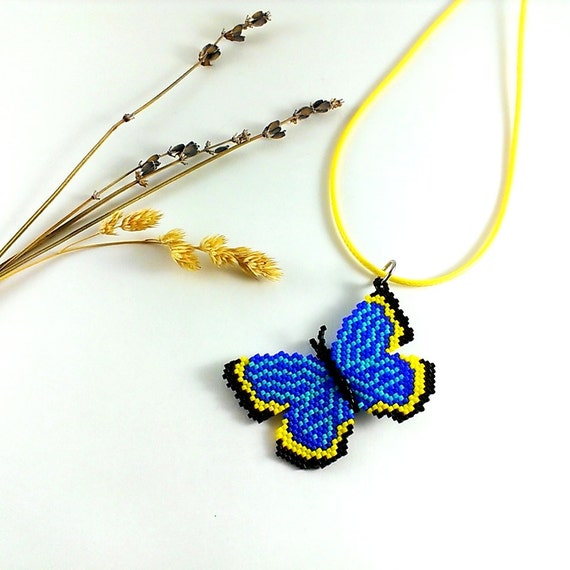 Beaded butterfly necklace Butterfly jewelry Beaded by Galiga