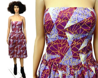 African Strapless Dress, African Wax Print Dress, Medium Large Minidress Mini Africa Clothing Tribal Ethnic Cotton Abstract Princess Dress