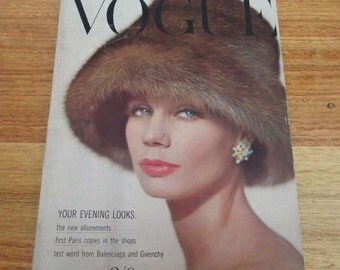 Vintage 1960 Vogue Magazine Beauty Fashion Glamour Givenchy Balenciaga