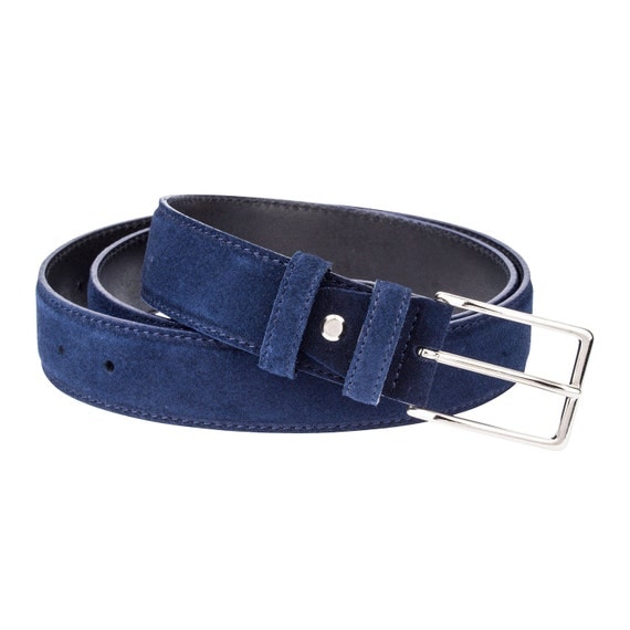 Blue Suede leather belt Men's belts Navy dress suit