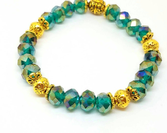 Green gold jewelry, green gold bracelet, bangle bracelet, green bead bracelet, light green bracelet, everyday bracelet