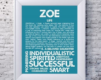 ZOE Personalized Name Print / Typography Print / Detailed Name Definitions / Numerology-calculated Destiny Traits / Educational