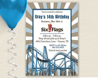 Amusement Park Invitation, Theme Park Invitation, Carnival Invitation, Birthday Party Invitation, Party Invitation, Roller Coaster Invite