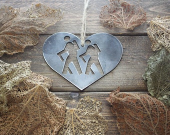 Love Hikers Rustic Christmas Tree Christmas Ornaments Heart Hiking Decoration Holiday Gift Industrial Decor Wedding Favor By BE Creations