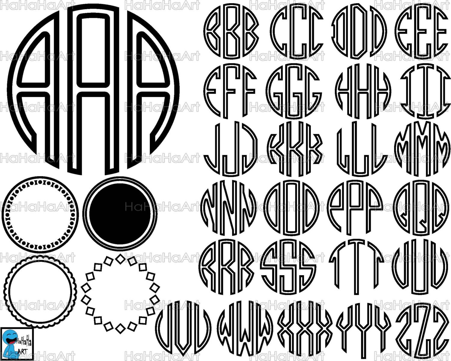 Circle Monogram Alphabet Outline Black Cutting Files Svg Png