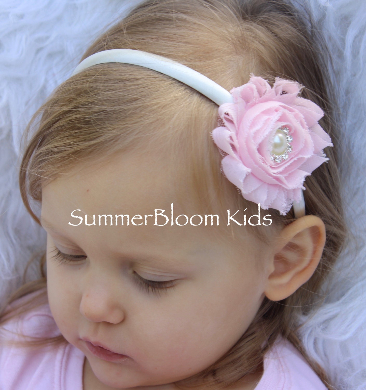 light pink headbands toddler headband flower girl headband light pink fur headband