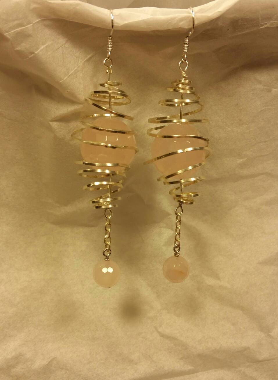 Rose quartz earrings pink blush color gemstone faceted