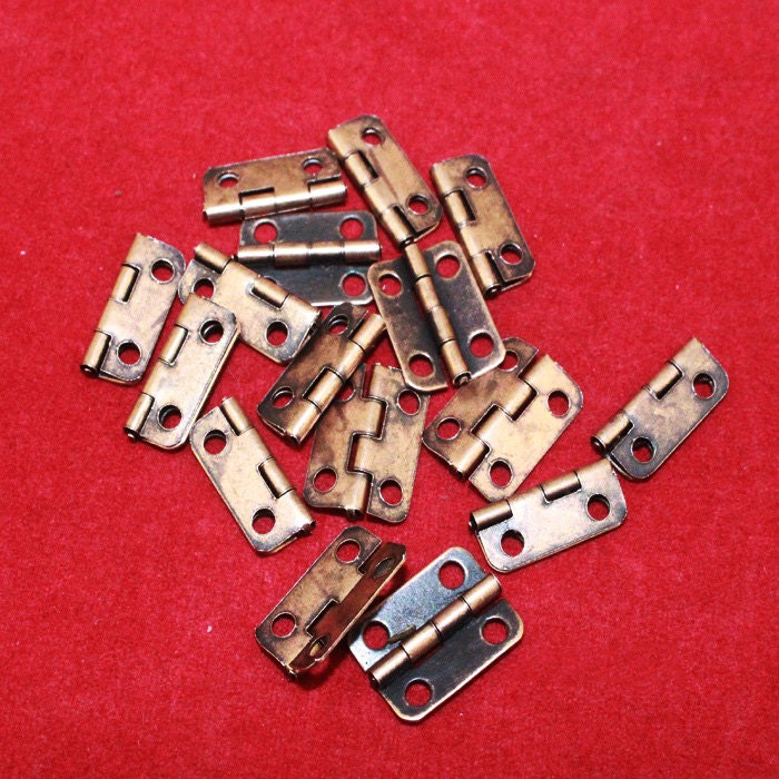 10 or 50 Antique Small Hinges Red Bronze Iron Box Gemel