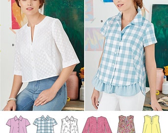 Simplicity Pattern 8090 Misses' Button Up Shirt and Pullover Top