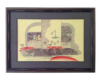 Framed Midcentury Architectural Drawing