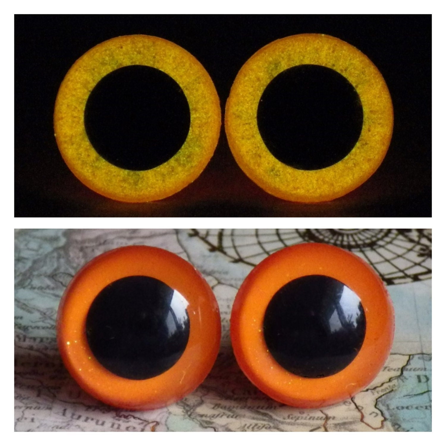 16.5mm Glow In The Dark Eyes Orange Glitter Safety Eyes With