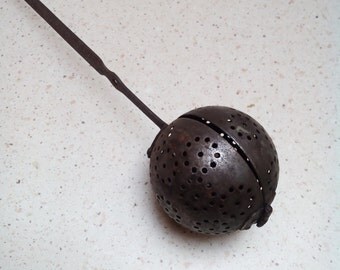 Vintage metal colander, strainer, slieve, rustic kitchen decor, antique farmhouse cake maker utensil