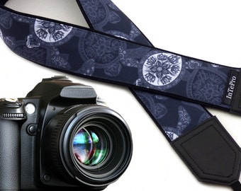 Camera strap Sea Turtles. Gray and white stylized DSLR camera strap. Cute camera straps for him, her by InTePro