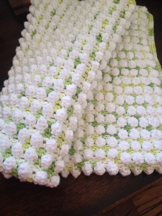 OOAK Popcorn Stitch Baby Blanket Green and by