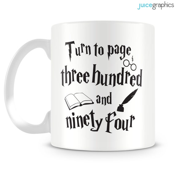 Harry Potter inspired mug 'Turn to page 394' Hermione mug design