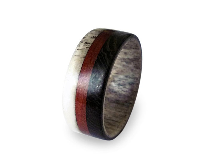 Antler men ring wenge and mahogany wood ring unisex ring
